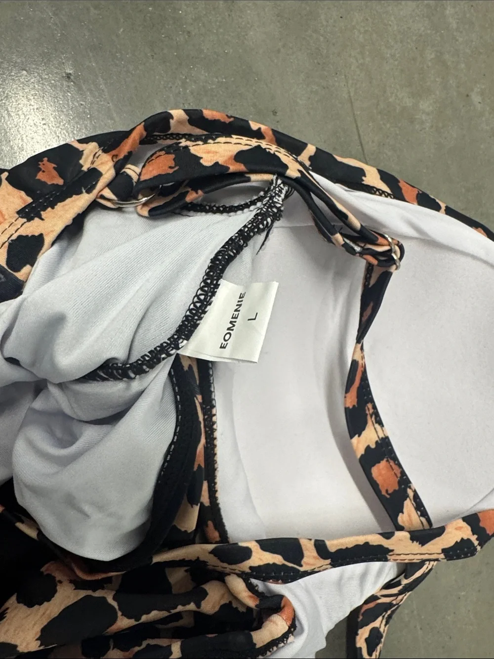 Leopard Print One-Piece Swimsuit with Black Bottom Size L